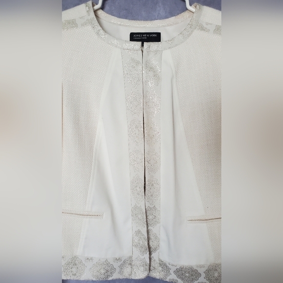 Jones New York  White silver Ted baker style Women's blazer Size 10 - Picture 3 of 15